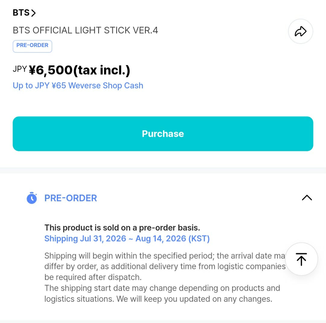 BTS Official Light Stick Ver. 4 (VIA WEVERSE JAPAN DIRECT)